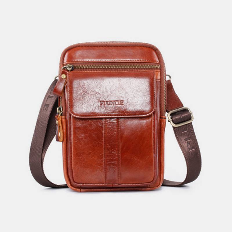 Miesten Aitoa Nahkaa Oleva Retro-monitoiminen Rintalaukku Olkalaukku Cross Body Bag