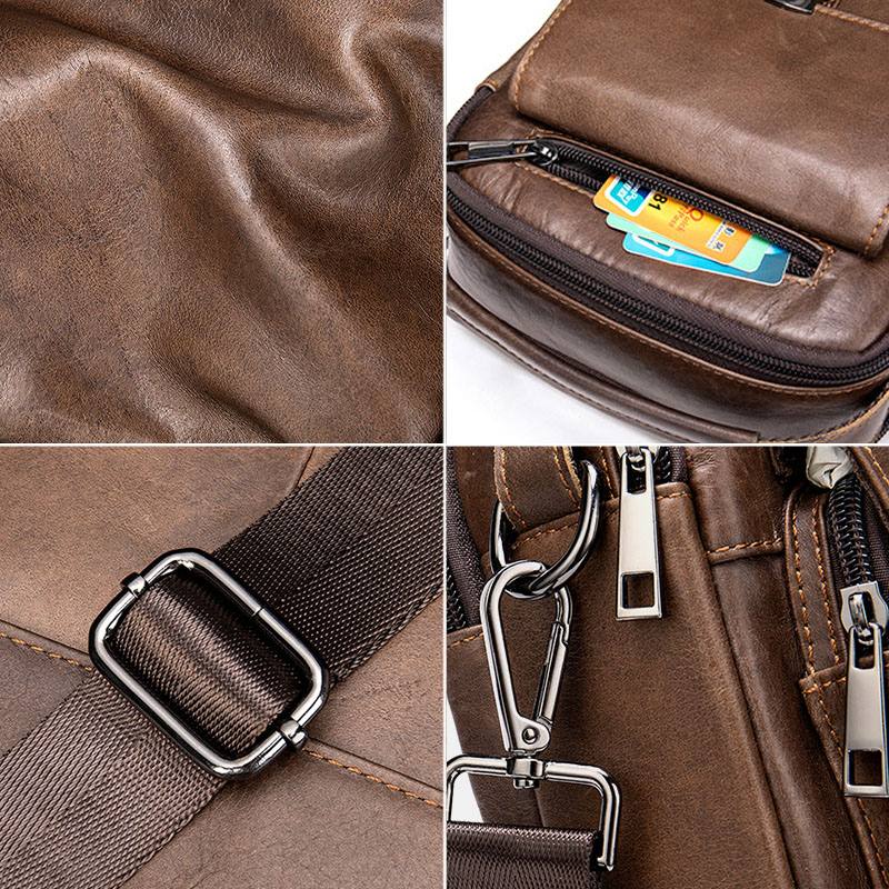 Miesten Aitoa Nahkaa Selkävarkaudenesto Tasku Crossbody Laukut Retro Multi-pocket Kulutusta Kestävä Messenger Bag Olkalaukku