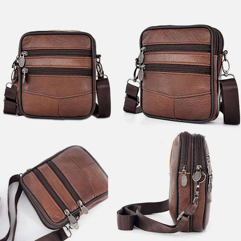 Miesten Aitoa Nahkaa Suuren Kapasiteetin Business Multi-carry Crossbody Laukku