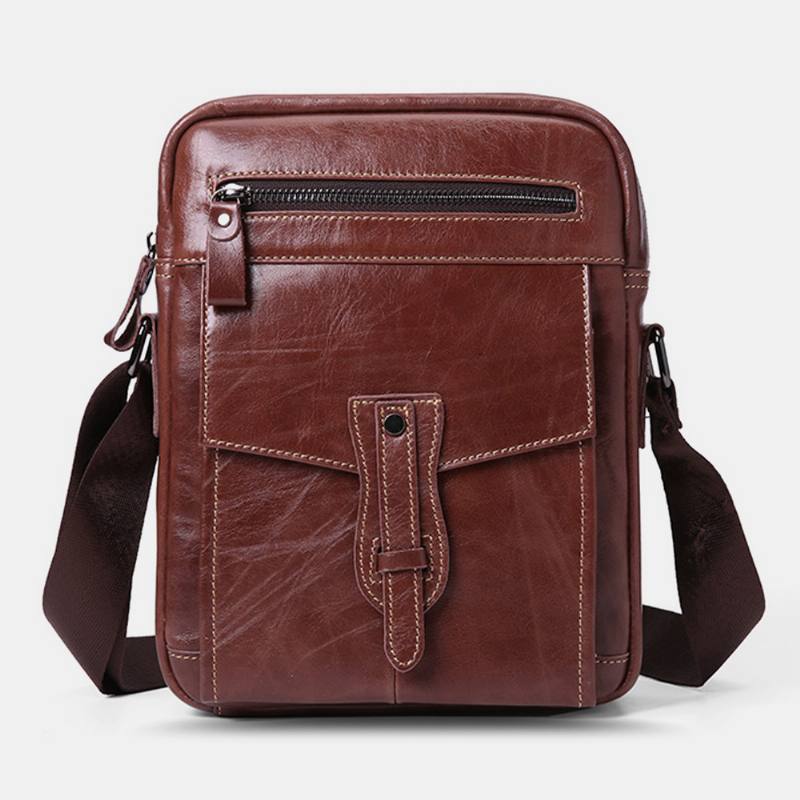 Miesten Aitoa Nahkaa Suuri Kapasiteetti Vintage Business Crossbody Laukku Olkalaukku