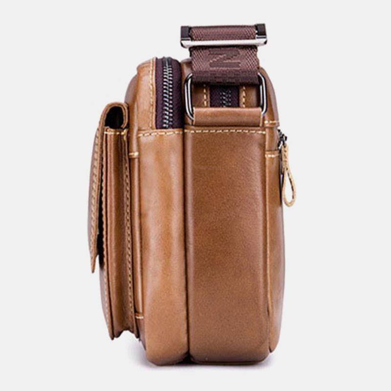 Miesten Aitoa Nahkaa Suuri Tilavuus Monitaskuinen Varkaudenesto Vintage Crossbody Laukku Lehmännahkainen Olkalaukku