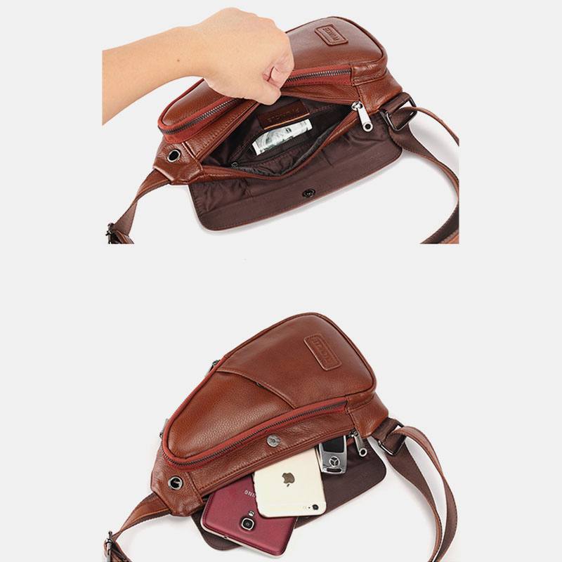 Miesten Aitoa Nahkaa Vintage Ainutlaatuinen Muotoilu Rintalaukku Crossbody Laukku