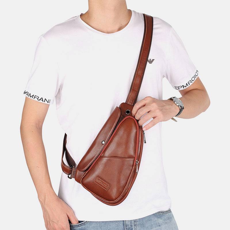 Miesten Aitoa Nahkaa Vintage Ainutlaatuinen Muotoilu Rintalaukku Crossbody Laukku