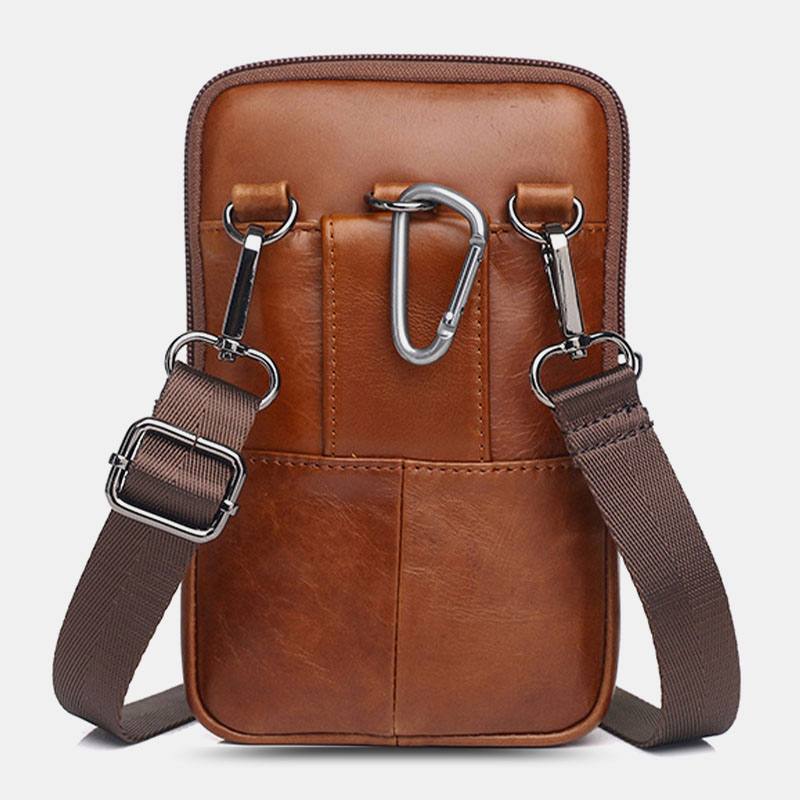 Miesten Aitoa Nahkaa Vintage Monikorttipaikka 6.5 Tuuman Minipuhelinlaukku Crossbody Bag Vyötärölaukku Lehmännahkainen Laukku