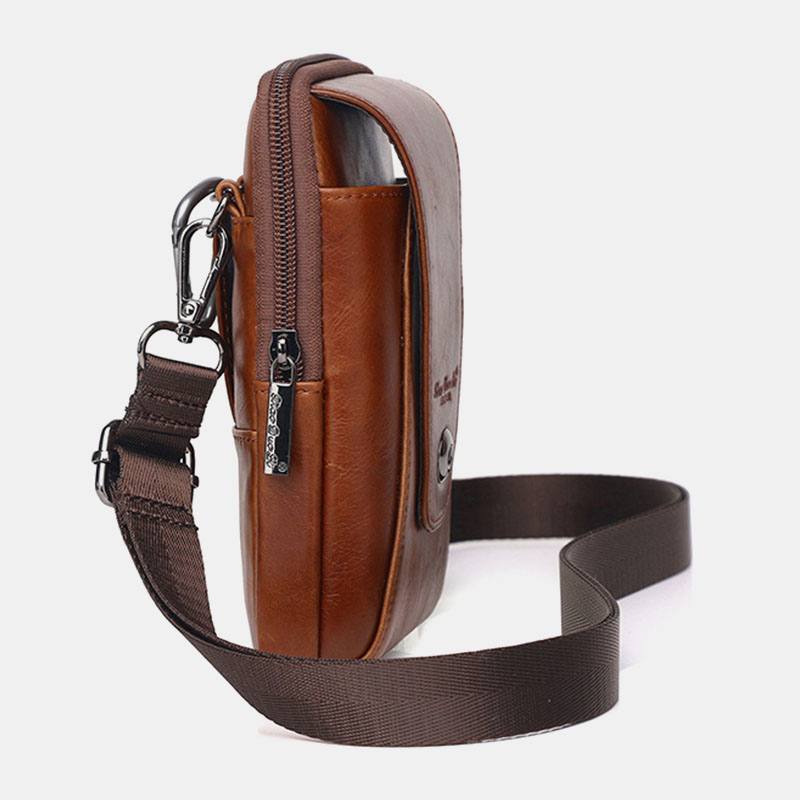 Miesten Aitoa Nahkaa Vintage Monikorttipaikka 6.5 Tuuman Minipuhelinlaukku Crossbody Bag Vyötärölaukku Lehmännahkainen Laukku