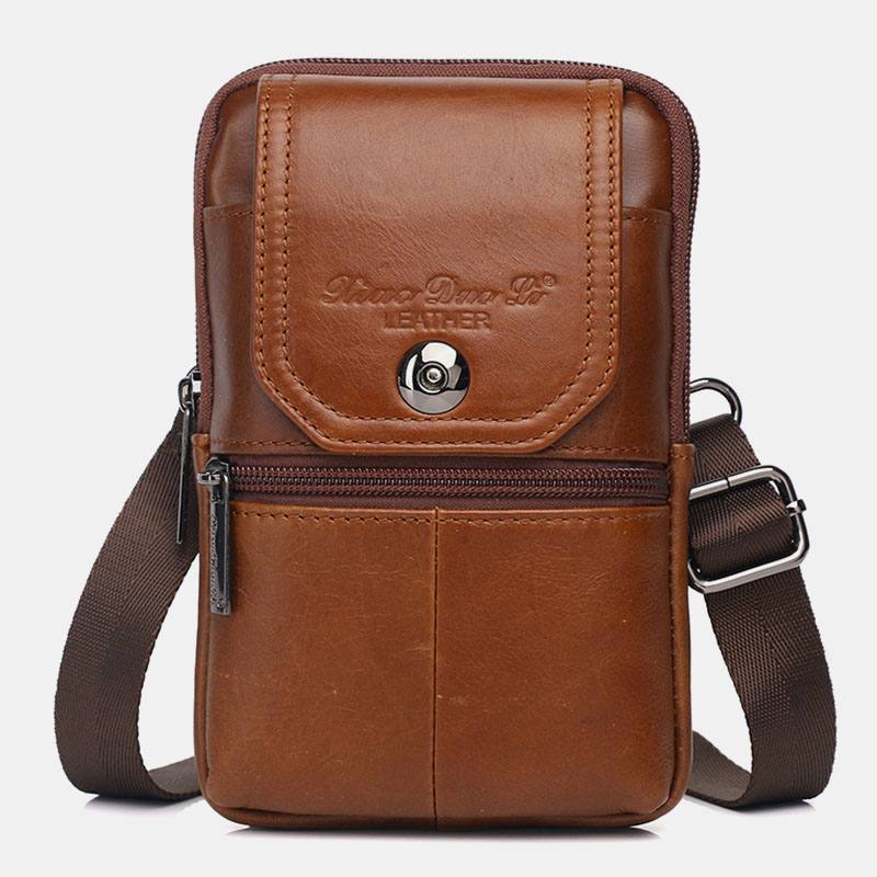 Miesten Aitoa Nahkaa Vintage Monikorttipaikka 6.5 Tuuman Minipuhelinlaukku Crossbody Bag Vyötärölaukku Lehmännahkainen Laukku