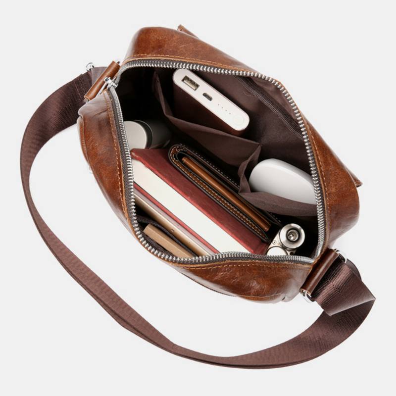 Miesten Business Retro Aidosta Nahasta Valmistettu Vedenpitävä Kulutusta Kestävä Crossbody-laukku