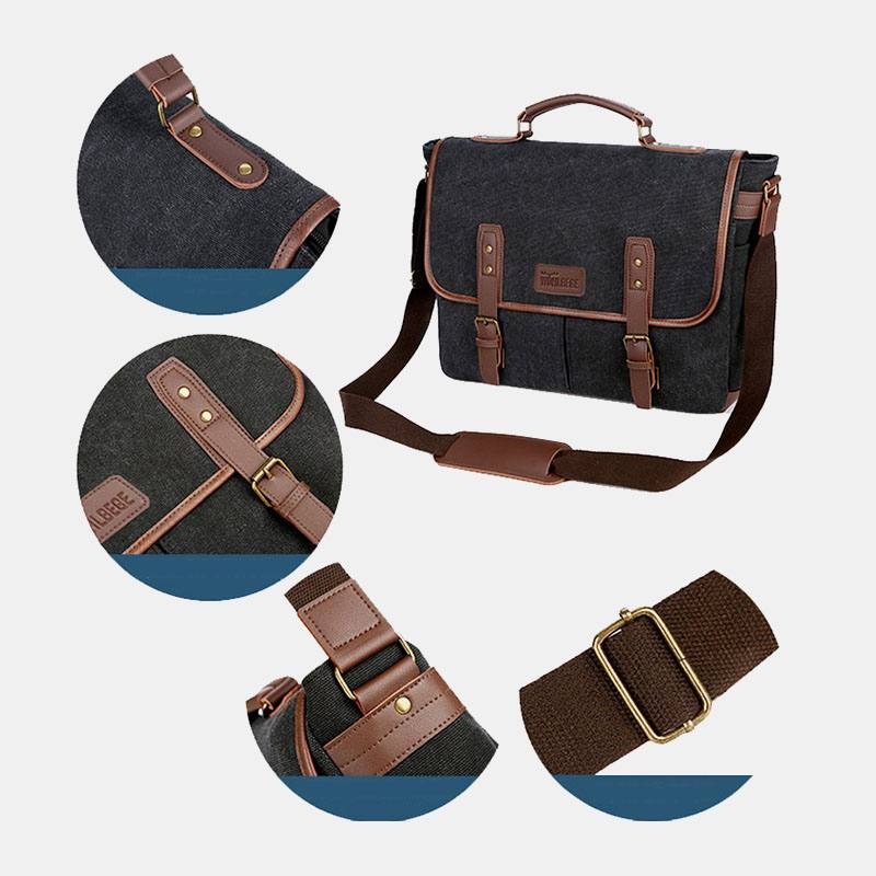 Miesten Canvas Multi-pocket Kulumisenkestävä Vintage Business Messenger Bag Kannettava Tietokone Laukku Crossbody Bag Käsilaukku