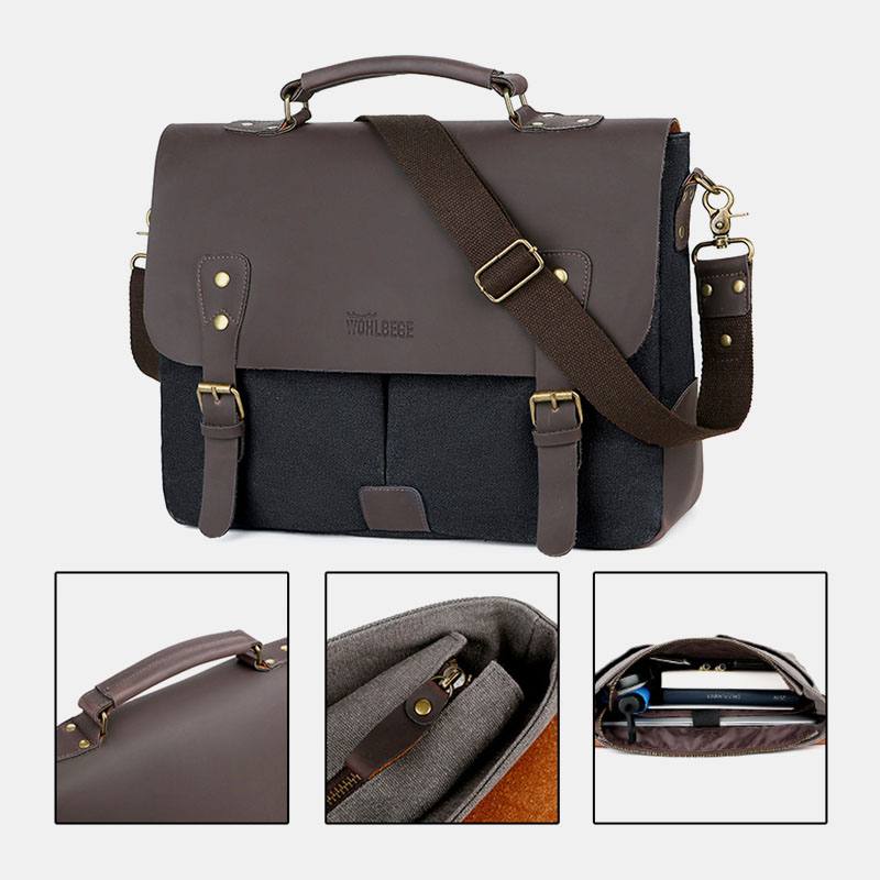 Miesten Canvas Suuri Kapasiteetti Kansi Vetoketju Vintage Business Messenger Bag Kannettava Tietokone Laukku Crossbody Bag Käsilaukku