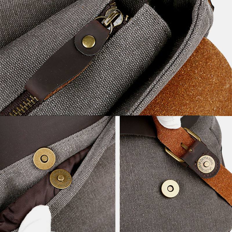 Miesten Canvas Suuri Kapasiteetti Kansi Vetoketju Vintage Business Messenger Bag Kannettava Tietokone Laukku Crossbody Bag Käsilaukku