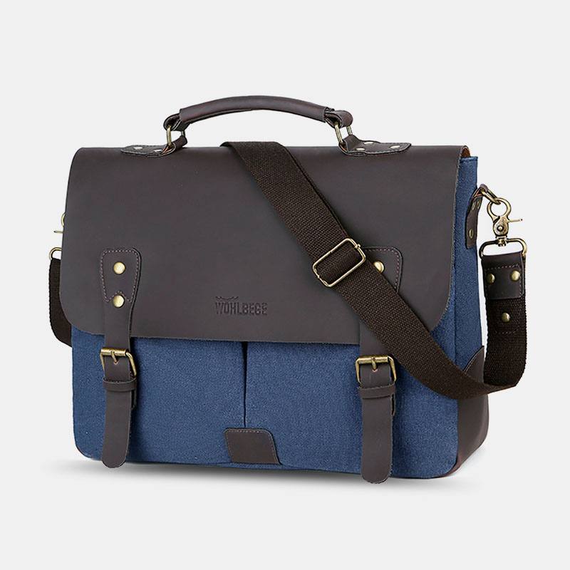 Miesten Canvas Suuri Kapasiteetti Kansi Vetoketju Vintage Business Messenger Bag Kannettava Tietokone Laukku Crossbody Bag Käsilaukku