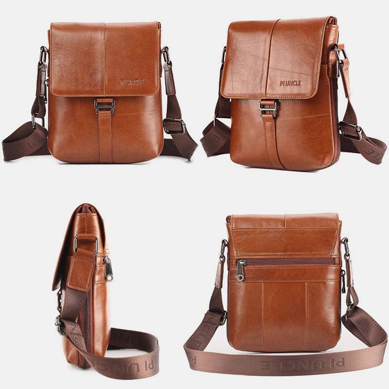 Miesten Ensimmäisen Kerroksen Lehmännahkainen Monitaskuinen Varkaudenesto Crossbody Olkalaukku Retro 7.9 Tuuman Ipad-laukku