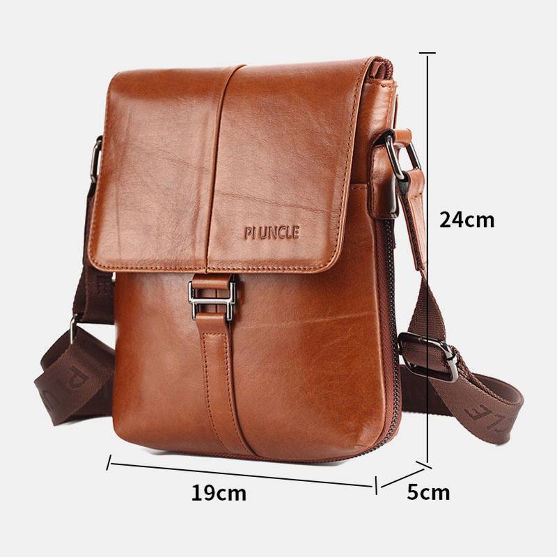 Miesten Ensimmäisen Kerroksen Lehmännahkainen Monitaskuinen Varkaudenesto Crossbody Olkalaukku Retro 7.9 Tuuman Ipad-laukku