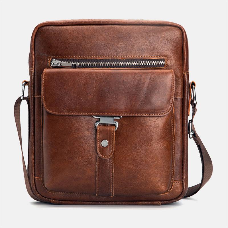 Miesten Ensimmäisen Kerroksen Lehmännahkainen Suuri Tilavuus Crossbody-laukut Vintage-kulumisenkestävä Selkävarkaudenesto Tasku Olkalaukku