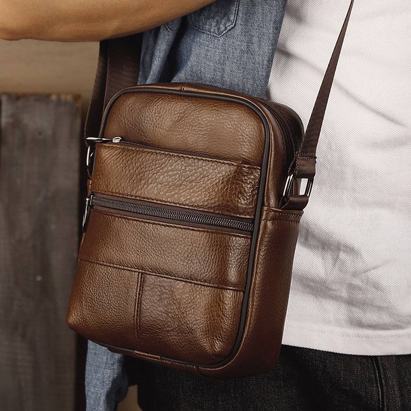 Miesten Monitaskuinen Varkaudenesto Ensimmäinen Kerros Lehmännahkainen Crossbody Laukut Retro Suuri Kapasiteetti Kevyt 6.5 Tuuman Phne Bag Messenger Bag Käsilaukku