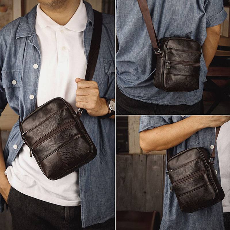 Miesten Monitaskuinen Varkaudenesto Ensimmäinen Kerros Lehmännahkainen Crossbody Laukut Retro Suuri Kapasiteetti Kevyt 6.5 Tuuman Phne Bag Messenger Bag Käsilaukku