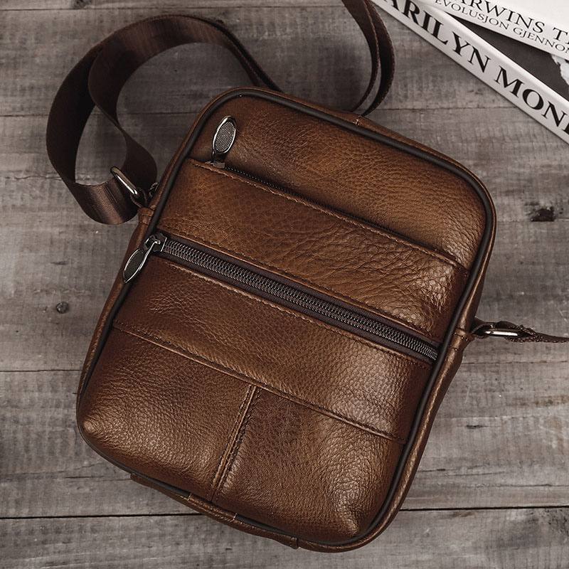 Miesten Monitaskuinen Varkaudenesto Ensimmäinen Kerros Lehmännahkainen Crossbody Laukut Retro Suuri Kapasiteetti Kevyt 6.5 Tuuman Phne Bag Messenger Bag Käsilaukku