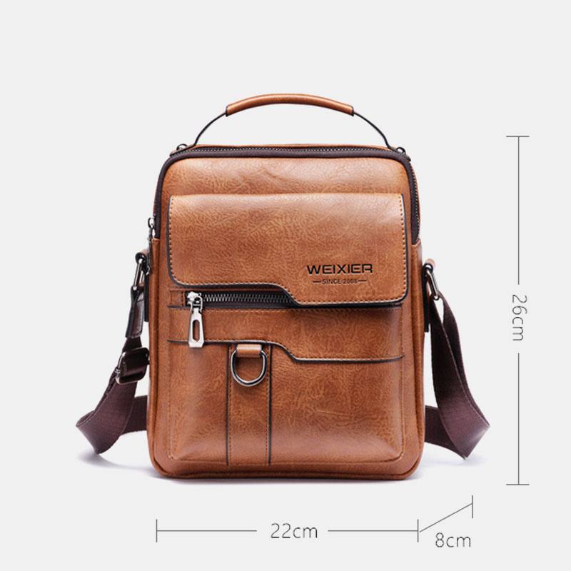 Miesten Pu-nahka Retro Business Suuri Kapasiteetti Monitaskuinen Yksivärinen Olkalaukku Crossbody Laukku