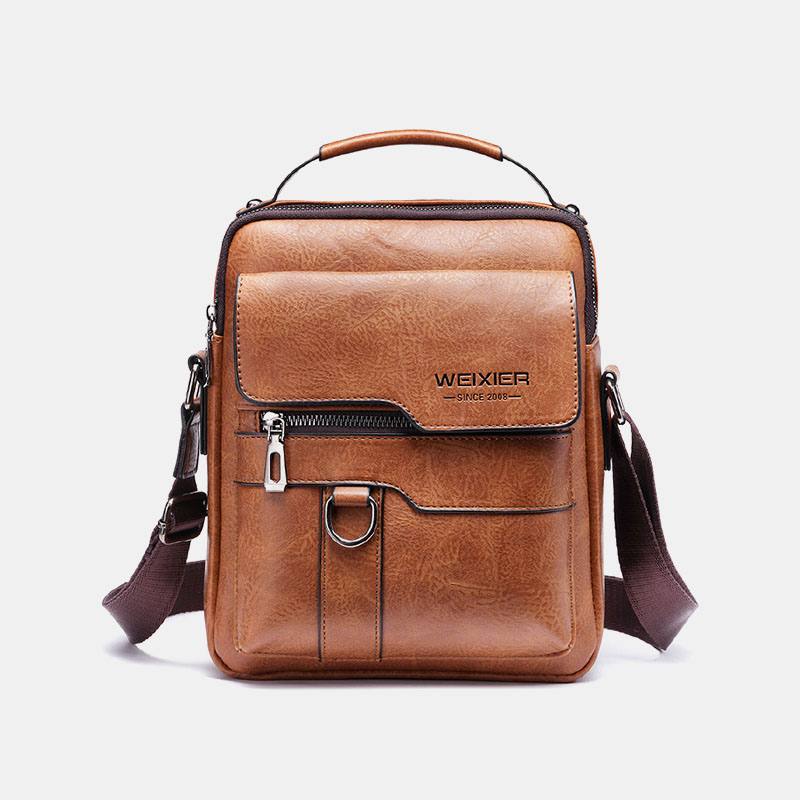 Miesten Pu-nahka Retro Business Suuri Kapasiteetti Monitaskuinen Yksivärinen Olkalaukku Crossbody Laukku