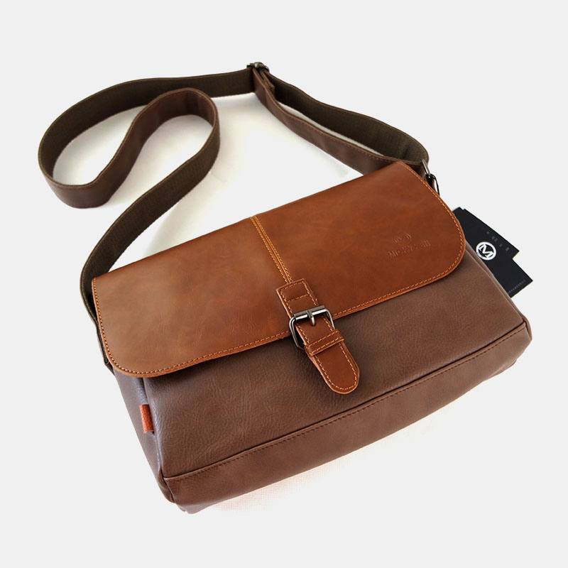 Miesten Pu-nahka Suuri Tilavuus Varkaudenesto Kansi Vetoketju Vintage Rento Messenger Bag Crossbody Laukku Olkalaukku