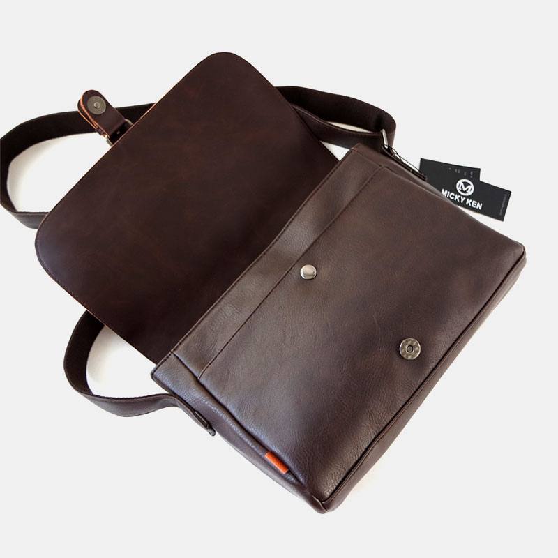 Miesten Pu-nahka Suuri Tilavuus Varkaudenesto Kansi Vetoketju Vintage Rento Messenger Bag Crossbody Laukku Olkalaukku