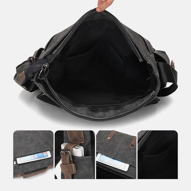 Miesten Pu-nahkainen Läppä Suuri Tilavuus Crossbody Laukut Rento Muoti Multi-pocket Messenger Bag Käsilaukku Olkalaukku