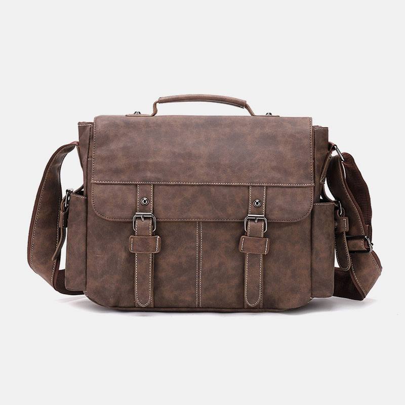 Miesten Pu-nahkainen Läppä Suuri Tilavuus Crossbody Laukut Rento Muoti Multi-pocket Messenger Bag Käsilaukku Olkalaukku