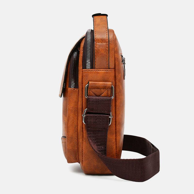 Miesten Pu-nahkainen Monitaskuinen Varkaudenesto Retro Crossbody Laukut Olkalaukku Käsilaukku Olkalaukku Salkku