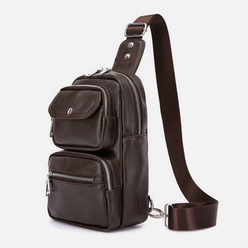 Miesten Pu-nahkainen Multi-pocket Suuri Kapasiteetti Vintage Crossbody Bag Rintalaukku Sling Bag