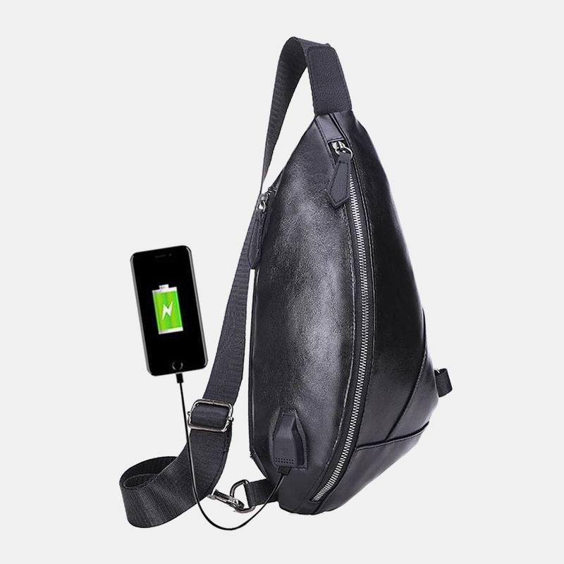 Miesten Pu-nahkainen Usb-lataus Vedenpitävä Rento Crossbody-laukku Rintalaukku