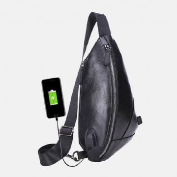 Miesten Pu-nahkainen Usb-lataus Vedenpitävä Rento Crossbody-laukku Rintalaukku