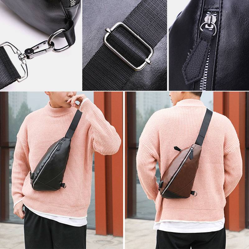 Miesten Pu-nahkainen Usb-lataus Vedenpitävä Rento Crossbody-laukku Rintalaukku