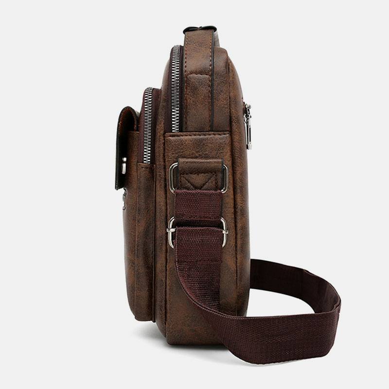 Miesten Rakenne Vetoketju Decor Crossbody Laukku Pu-nahkainen Vintage Multi-pocket Olkalaukku Käsilaukku