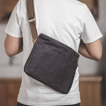 Miesten Simple Oil Wax Canvas Messenger Bag Vedenpitävä Vahvistettu Polyesteri Nauha Crossbody Laukku Olkalaukku