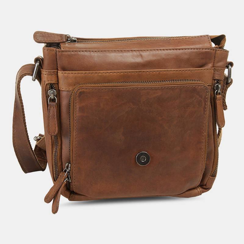 Miesten Vedenpitävä Monikerroksinen Vetoketjullinen Crossbody Laukku Keinonahkainen Pehmeä Messenger Bag Varkaudenestolaukku