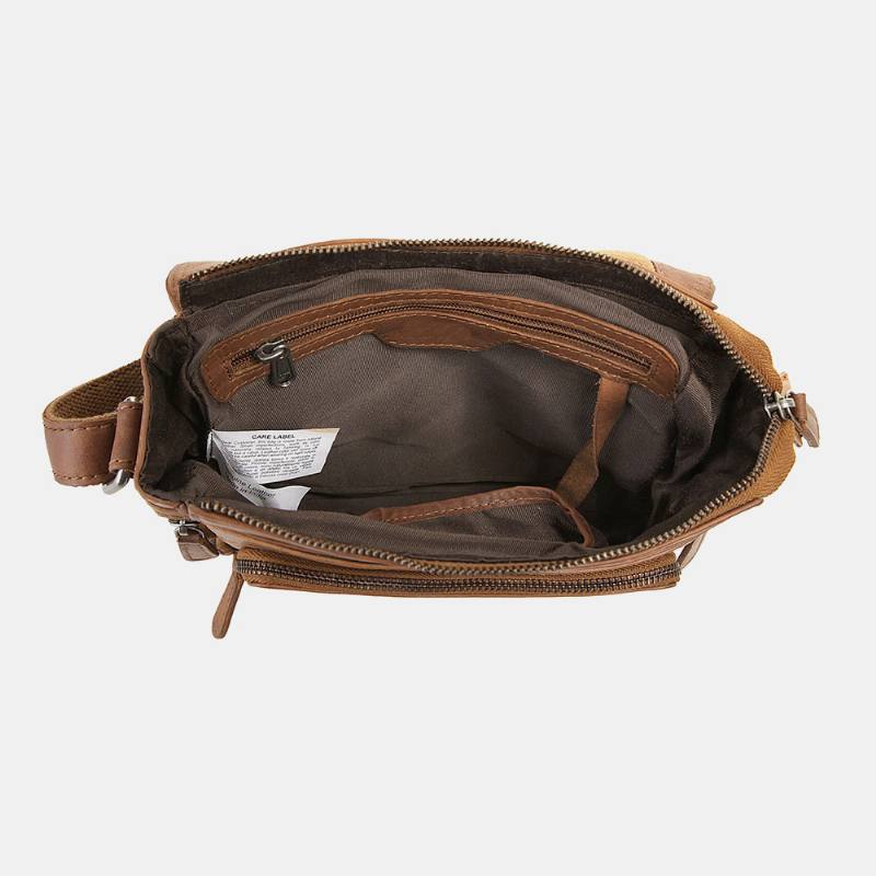 Miesten Vedenpitävä Monikerroksinen Vetoketjullinen Crossbody Laukku Keinonahkainen Pehmeä Messenger Bag Varkaudenestolaukku