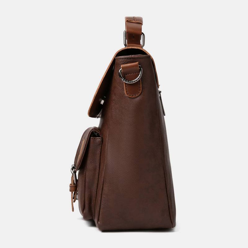 Miesten Vintage-monitoiminen Kaksinkertainen Etutasku Opettajalaukun Salkku 14 Tuuman Kannettavan Tietokoneen Laukku Crossbody Olkalaukku