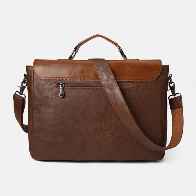 Miesten Vintage-monitoiminen Kaksinkertainen Etutasku Opettajalaukun Salkku 14 Tuuman Kannettavan Tietokoneen Laukku Crossbody Olkalaukku