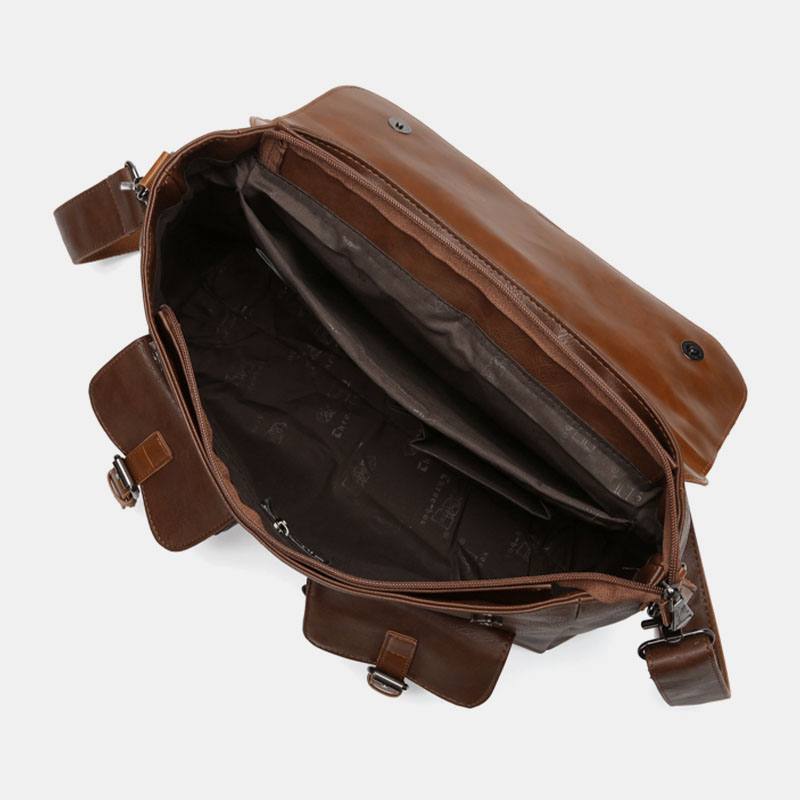 Miesten Vintage-monitoiminen Kaksinkertainen Etutasku Opettajalaukun Salkku 14 Tuuman Kannettavan Tietokoneen Laukku Crossbody Olkalaukku