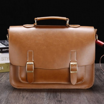 Miesten Vintage Vedenpitävä Kulutusta Kestävä Faux Laether Business Salkku Crossbody Olkalaukku