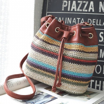 Muoti Bohemian Striped Bucket Bag Messenger-olkalaukku