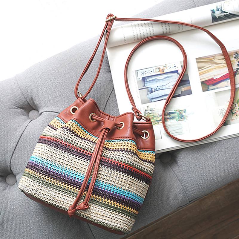 Muoti Bohemian Striped Bucket Bag Messenger-olkalaukku