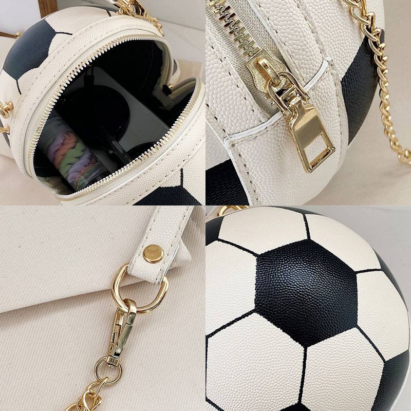 Naisten Ainutlaatuinen Muotoilu Koripallo Football Look Mini Pyöreä Laukku Hangbag Muoti Säädettävä Olkalaukku Cross Body Bag