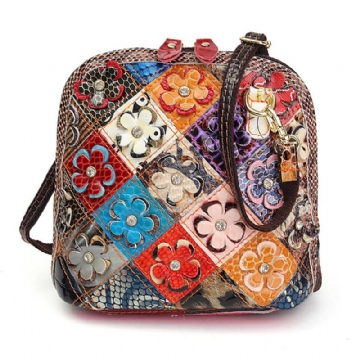 Naisten Aitoa Nahkaa Patchwork Kukkainen Crossbody Laukku