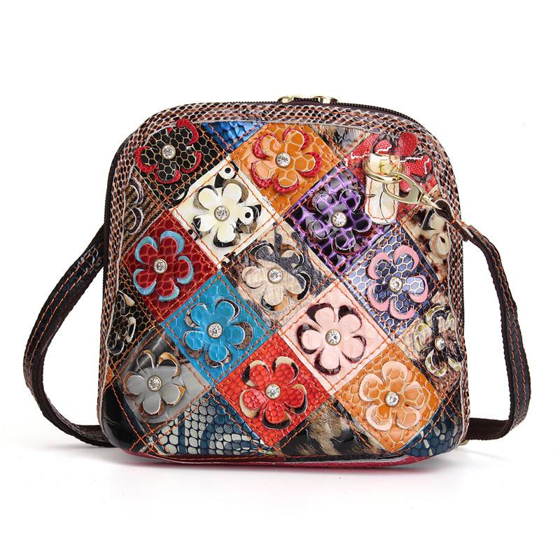 Naisten Aitoa Nahkaa Patchwork Kukkainen Crossbody Laukku