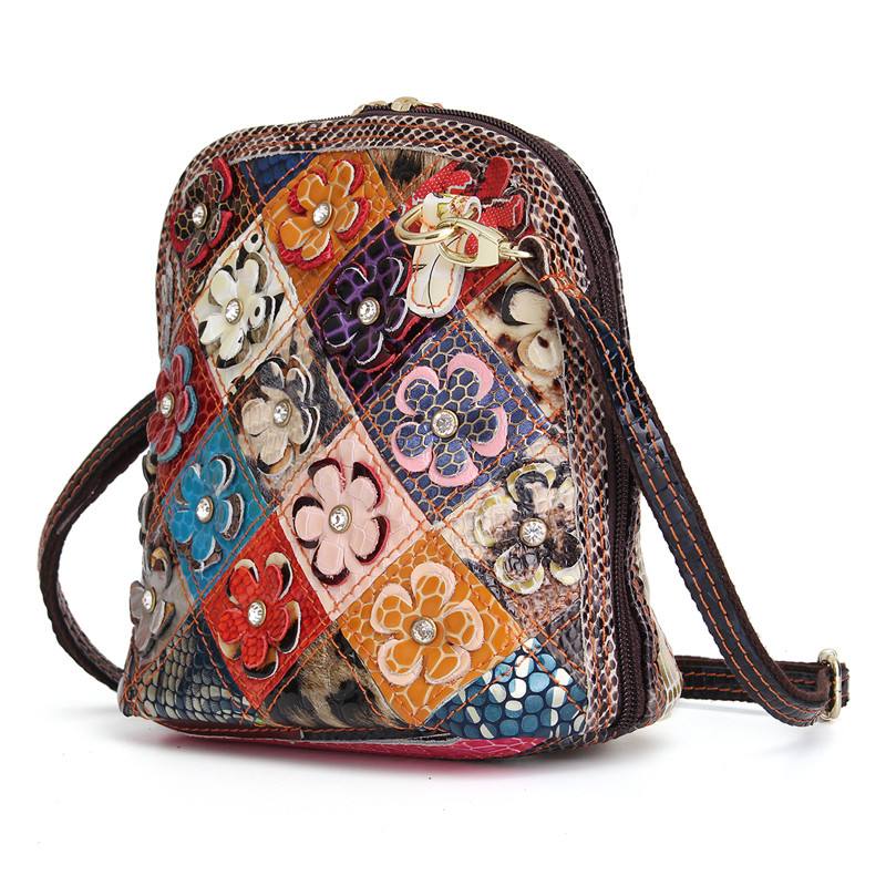 Naisten Aitoa Nahkaa Patchwork Kukkainen Crossbody Laukku