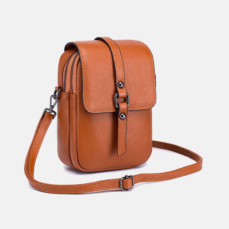 Naisten Aitoa Nahkaa Rento Retro Multi-layers Kuulokeaukko 6.5 Tuuman Puhelinlaukku Crossbody Bag