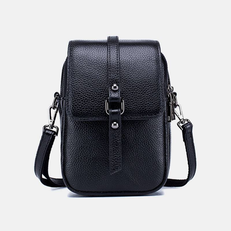 Naisten Aitoa Nahkaa Rento Retro Multi-layers Kuulokeaukko 6.5 Tuuman Puhelinlaukku Crossbody Bag