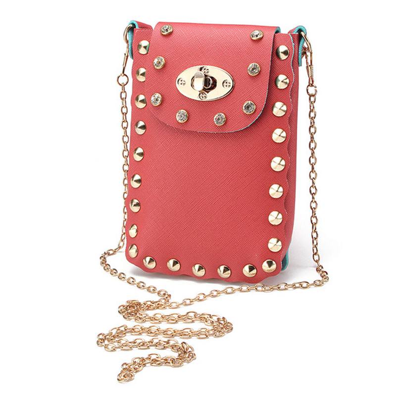 Naisten Chain Rivet Olkalaukut Lukko 6.5 Tuuman Puhelinlaukut Case Crossbody Laukut