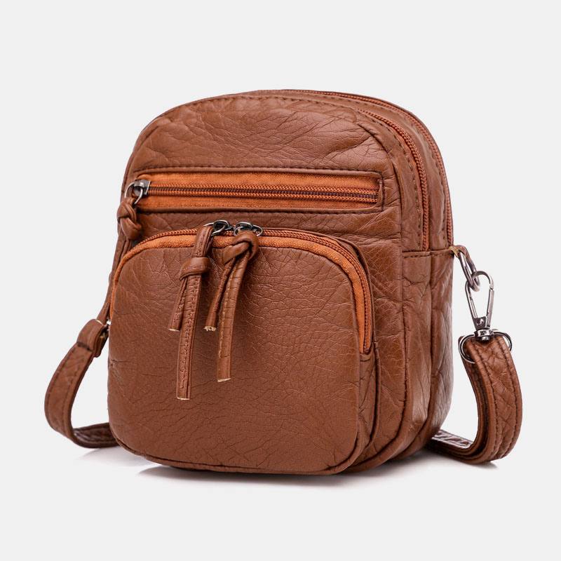 Naisten Keinonahkainen Vintage Olkalaukku Crossbody Bag Mini Puhelinlaukku Multi-pocket Bag